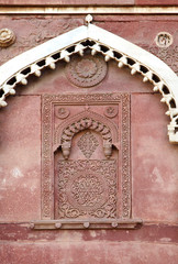Intricate design on the walls of Agra Fort