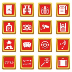 Spy tools icons set red