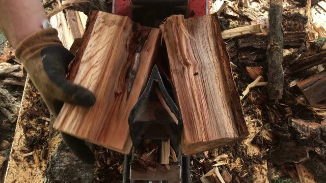 Using a wood splitter - top down perspective