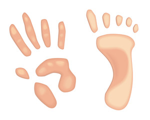 Human foot and hand prints in cartoon style, isolated on a white background. Vector illustration.