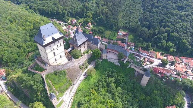 Aerial view of Medieval castle Karlstejn in Czech republic, Europe