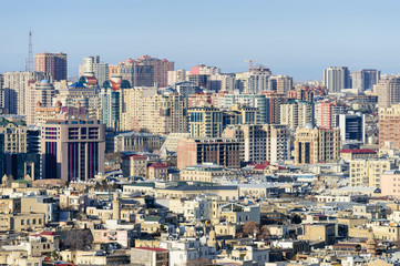 View of the Central part of Baku with modern buildings and skyscrapers, Baku, Azerbaijan