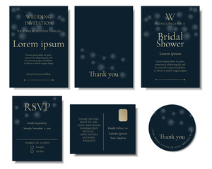Set of light decoration on wedding invitation card. Rsvp card. Thank you card.Bridal Shower card.Vector / Illustration