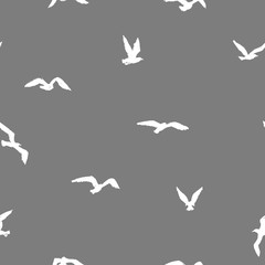 Seagulls - grunge seamless pattern with white little hand-drawn birds