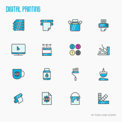 Digital printing thin line icons set. Vector illustration.