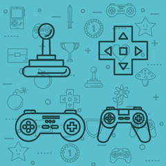 set video game entertaining items symbols vector illustration