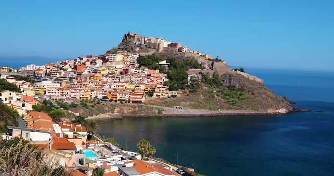 Colorful houses and ancient Castle in Castelsardo town, Sardinia, Italy
