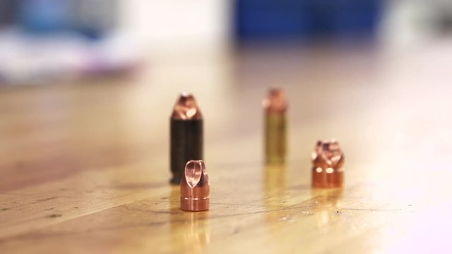 Various bullets on table, close up
