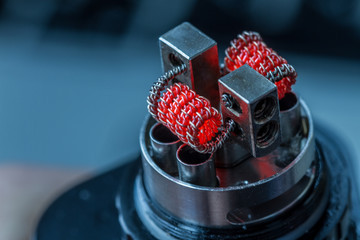Coil on an electronic cigarette. Vape close up