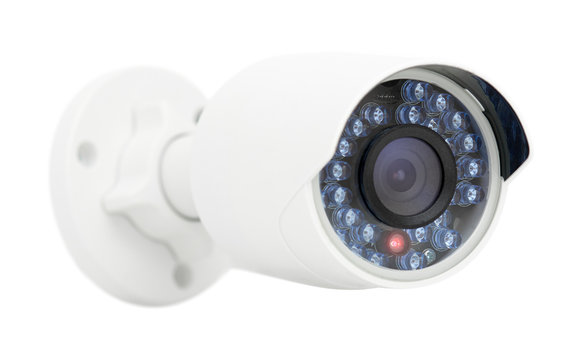 CCTV IP security camera, closeup photo, isolated object on white
