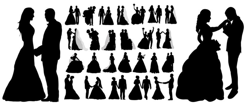 Vector, isolated silhouette of wedding, collection, set,