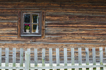 Window of old Slovakia wooden house