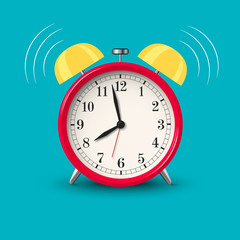 Ringing alarm clock red in bright color style isolated