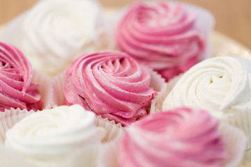 close up of zephyr or marshmallow dessert on plate