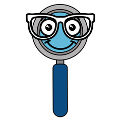 magnifying glass with glasses kawaii character vector illustration design