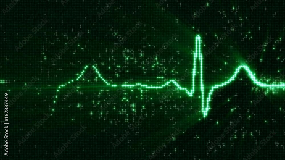 Poster green ekg electrocardiogram waveform on screen. abstract health care concept. computer generated sea