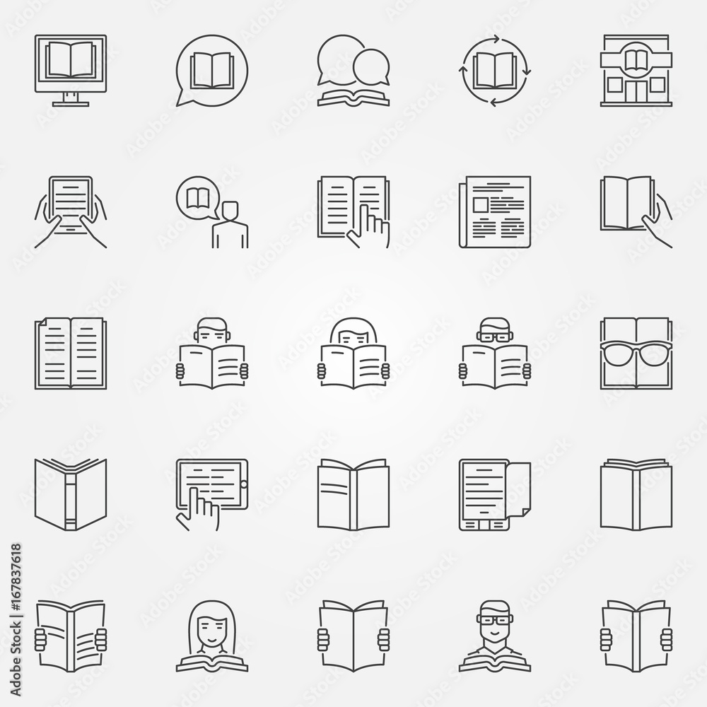 Poster reading icons vector set