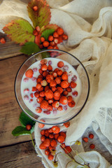 Dessert with fresh wild strawberries and cream.