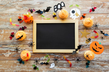 blank chalkboard and halloween party decorations