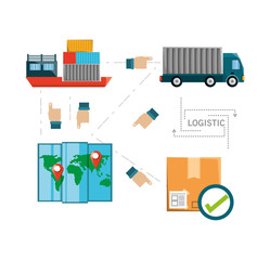 flat set icon logistic shipping