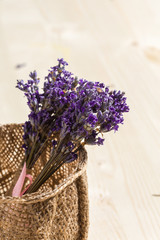 Fresh lavender on wood