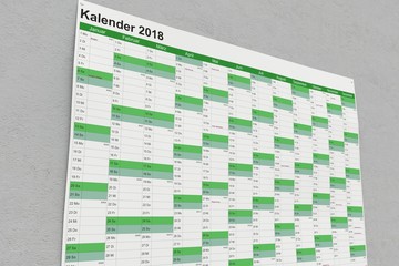 Wandkalender 2018 an Wand schräg unten näher