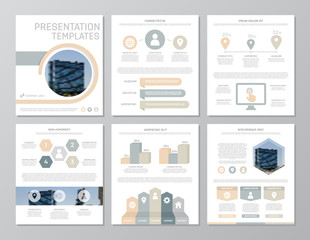 Set of gray and yellow elements for multipurpose a4 presentation template slides with graphs and charts. Leaflet, corporate report, marketing, advertising, annual report, book cover design.