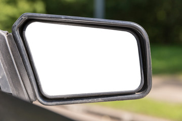 Side view mirror reflection on the road