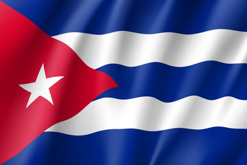 Flag Cuba realistic icon. State insignia of the nation in realistic style on the entire page. Waving state flag. National symbol in the form of a vector illustration