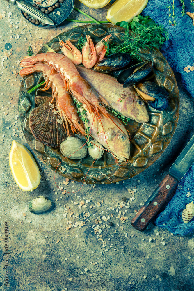 Wall mural Image of fresh seafood, shrimp