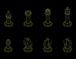Chess pieces. Isolated on black background. Vector outline illustration.