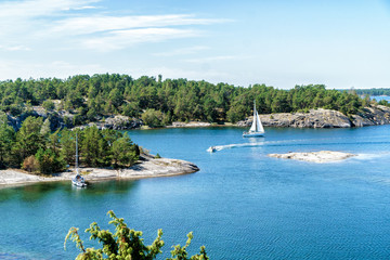 Excursions by boat on a sunny day in St Anna archipelago in the Baltic Sea, Sweden