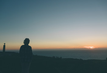 Panorama of beautiful sunset on the ocean.