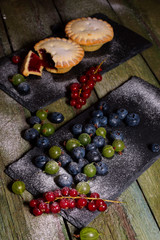 Berries and cookies with jam. View from above.