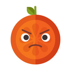 Angry face emoji. Angry orange fruit emoji. Vector flat design emoticon icon isolated on white background.