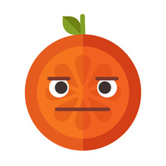 No words straight face emoji. No words feeling orange fruit emoji. Vector flat design emoticon icon isolated on white background.