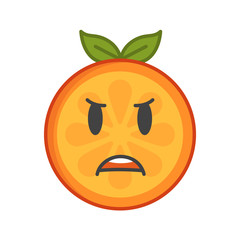 Furious face emoji. Furious orange fruit emoji. Vector flat design emoticon icon isolated on white background.