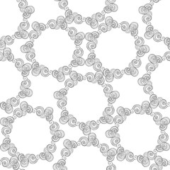 Vector seamless pattern with round waves ornamental  elements. Monochrome background.