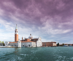 Fototapeta na wymiar Venice, Italy: Art view of the San Giorgio Maggiore Church from the water.