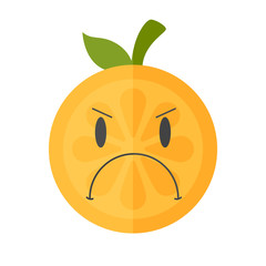 Angry face emoji. Angry orange fruit emoji. Vector flat design emoticon icon isolated on white background.