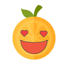 Obraz premium In love emoji. In love orange fruit emoji with the hearts instead of the eyes. Vector flat design emoticon icon isolated on white background.