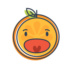 Scream emoji. Screaming orange fruit emoji. Vector flat design emoticon icon isolated on white background.