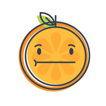 No words straight face emoji. No words feeling orange fruit emoji. Vector flat design emoticon icon isolated on white background.