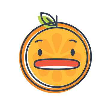 Shock emoji. Smiley orange fruit emoji. Vector flat design emoticon icon isolated on white background.