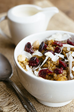 Freekeh Breakfast Bowl with Cranberries and Coconut