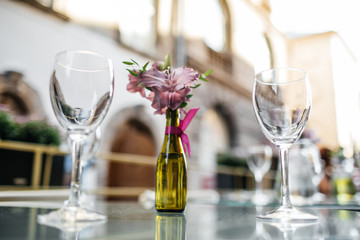 Closeup shot of empty wine glasses