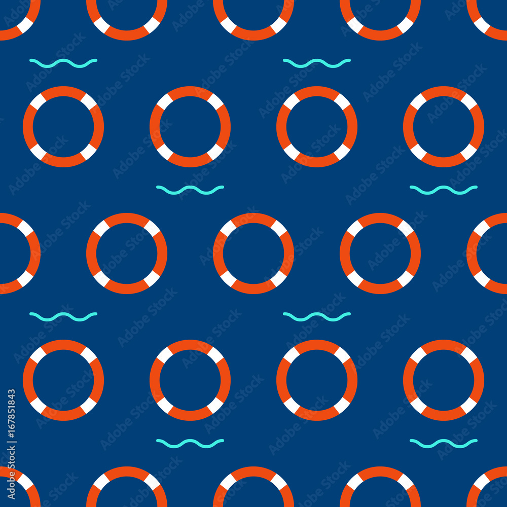 Aufkleber abstract vector seamless pattern with lifebuoy on blue background. color image. pattern with life-sa