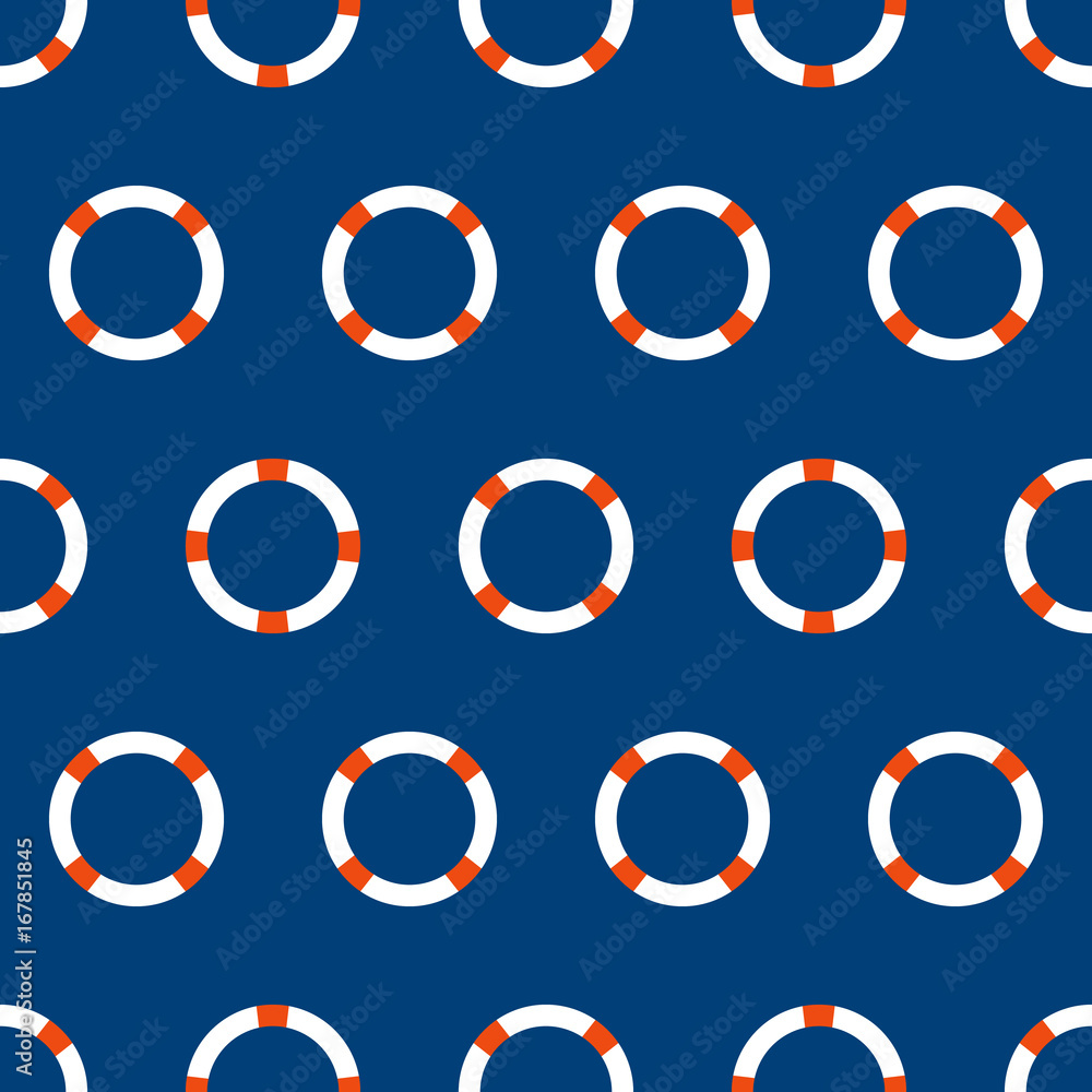 Poster abstract vector seamless pattern with lifebuoy on blue background. color image. pattern with life-sa