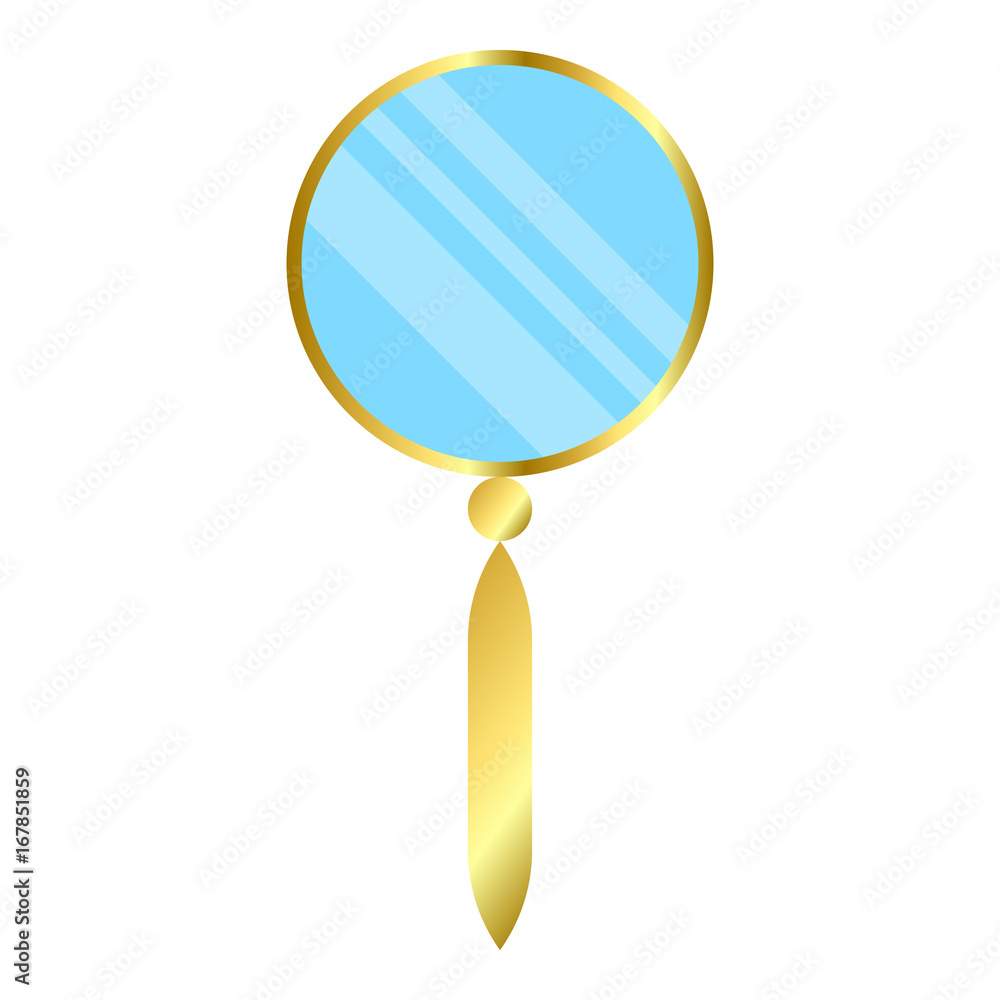 Poster flat simple mirror isolated on white background. gold color icon of small mirror style. vector illus