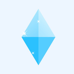 Obraz premium Flat simple precious stones isolated on white background. Blue color icon of cute gem in the cartoon style. Vector jewel illustration. Stone with splashes, sparkles and flashes.